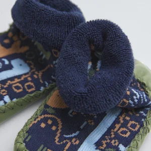 Chaussons-chaussettes thermiques pour bébé avec semelle antidérapante Dino