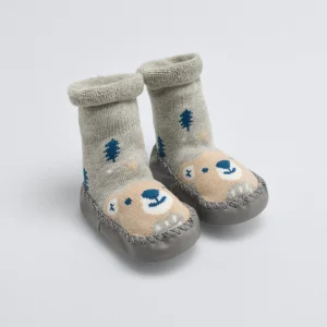 Chaussons-chaussettes thermiques pour bébé avec semelle antidérapante en forme d'ours