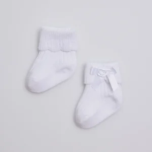 Chaussettes côtelées avec noeud nouveau-né blanc