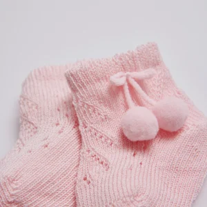 Chaussettes nouveau-né perles roses à pompons