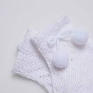 Chaussettes perles à pompons nouveau-né blanc