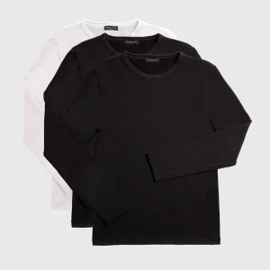 Lot de 3 t-shirts thermiques noirs et blancs à manches longues pour femmes