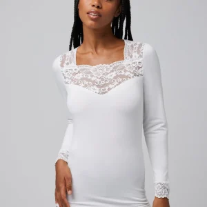 T-shirt thermique en dentelle à manches longues ivoire