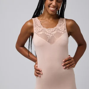 T-shirt thermique sans manches en dentelle nude
