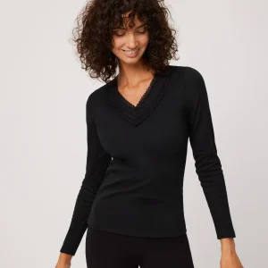 T-shirt chaud en coton noir à manches longues