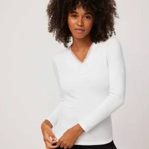 T-shirt blanc à manches longues en coton chaud