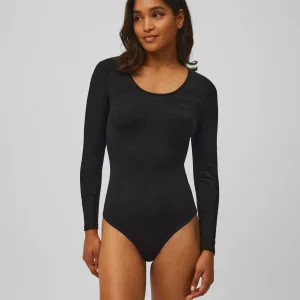 Body thermique noir à manches longues avec intérieur en peluche