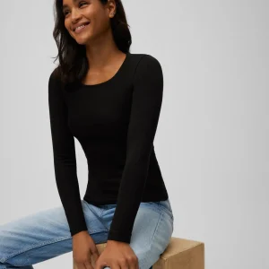 T-shirt thermique noir à manches longues avec contrôle de la température