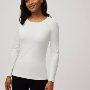 T-shirt col rond manches longues en coton blanc chaud
