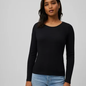 T-shirt chaud col rond manches longues en coton noir