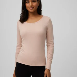 T-shirt couleur chair à manches longues et col rond en coton chaud