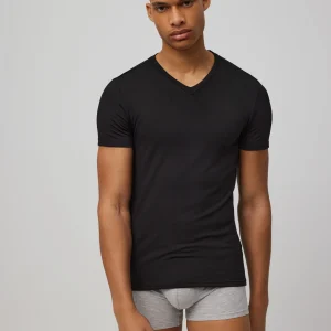 T-shirt sous-vêtement thermique noir à manches courtes et col en V