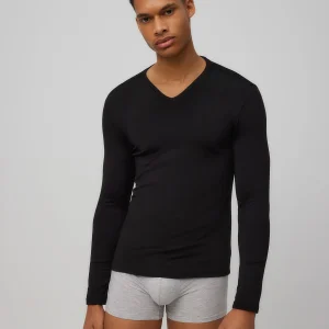 Maillot de corps thermique noir manches longues col V