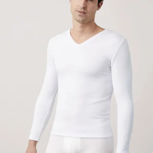 Maillot de corps thermique col V manches longues blanc