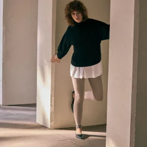 Legging effet suède beige avec détail couture devant