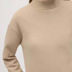 Pull col Perkins effet velours côtelé beige