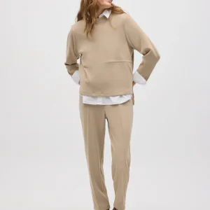 Pull col rond effet velours côtelé beige