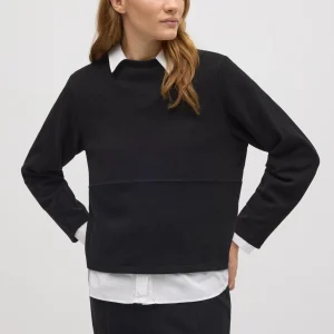 Pull col rond effet velours côtelé noir