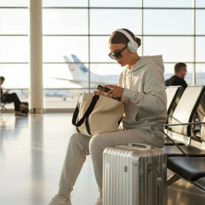 Sweat à capuche look voyage et jogging gris