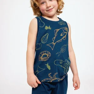 Pyjama enfant à bretelles en coton imprimé poissons | MUYDEMI