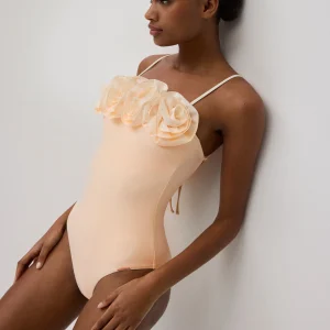 Maillot de bain noué détail fleurs volume ivoire