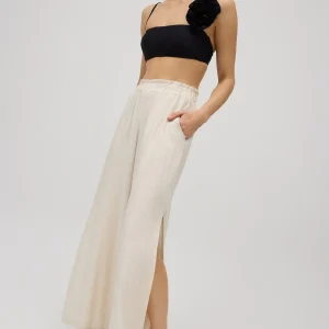 Pantalon large ouverture en lin