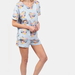 Pyjashort femme 100% coton T-shirt oversize - FLEUR