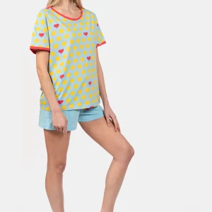 Pyjashort femme 100% coton T-shirt oversize - POIS
