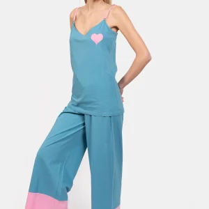 Pyjama femme 100% coton haut sans manches à bretelles - UNI