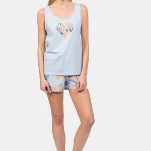 Pyjashort femme 100% coton haut débardeur - FLEUR