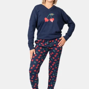 Pyjama femme 100% coton T-shirt oversize - CHERRY