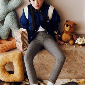 Leggings thermiques effet denim gris pour fille