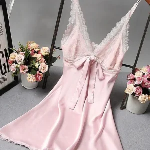 Nuisette en Satin avec nœud pour Femme Rose Signature