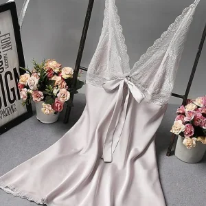 Nuisette en Satin avec nœud pour Femme Gris Signature