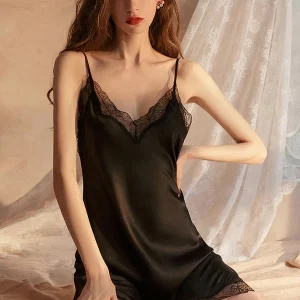 Nuisette Décontracté en Dentelles Noir Signature