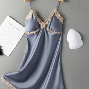 Nuisette Romantique Élégante en Col V Bleu Signature