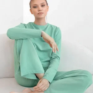 Pyjama Asymétrique à Manches Longues Vert Signature