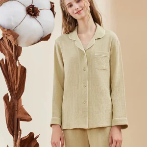 Pyjama femme en gaze de coton jaune
