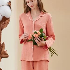 Pyjama gaze de coton avec pantalon rose