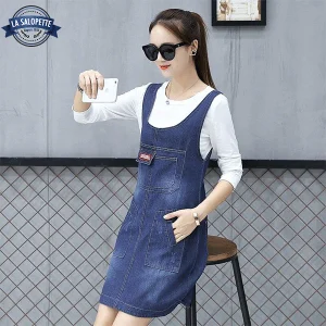 Robe Salopette Courte Jean Bleue Denim