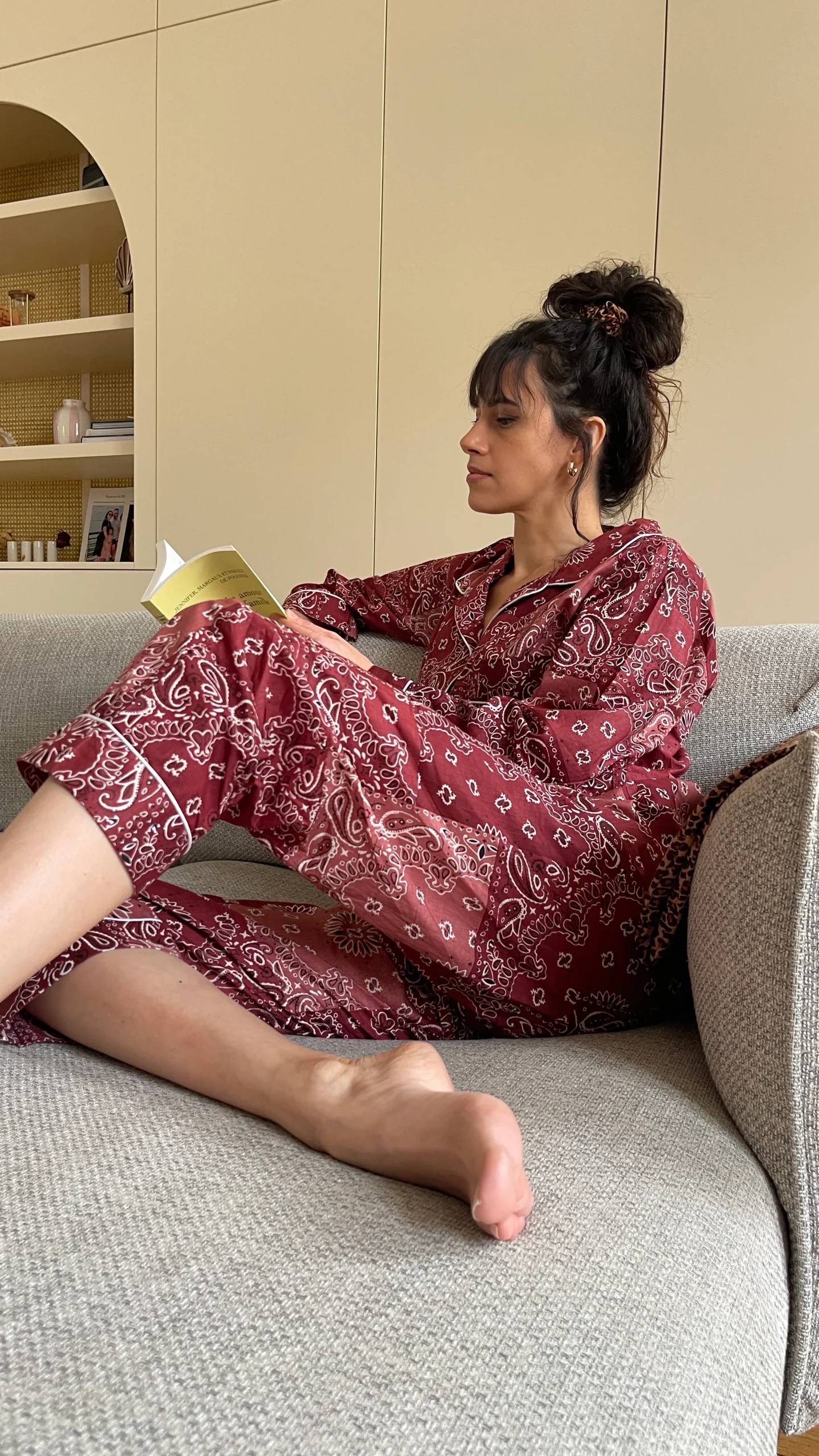 Pyjama pantalon Hari imprimé patchwork bandana bordeaux – Image 9