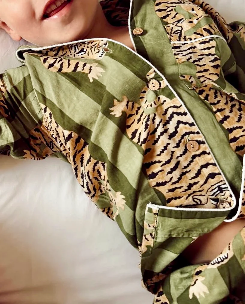 Pyjama pantalon enfant Hari en coton – homewear artisanal blockprint – Image 5