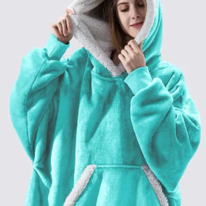 Pull Plaid Turquoise à Capuche