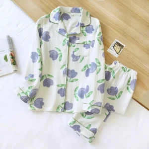 Pyjama coton femme blanc à motifs