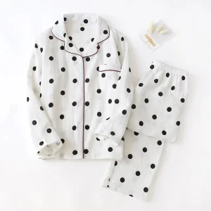 Pyjama coton femme blanc à pois