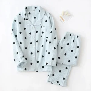 Pyjama coton femme bleu à pois