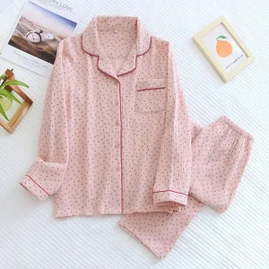 Pyjama coton femme rose à motifs