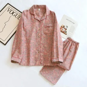 Pyjama coton femme rose fleuri
