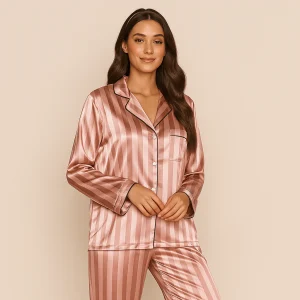 Pyjama femme satin  Rose à rayures
