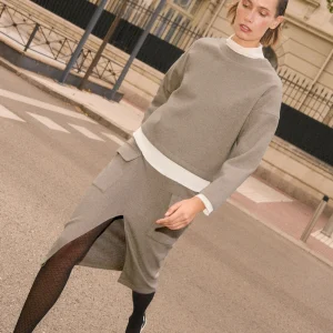 Pull col rond gris structuré et chaud